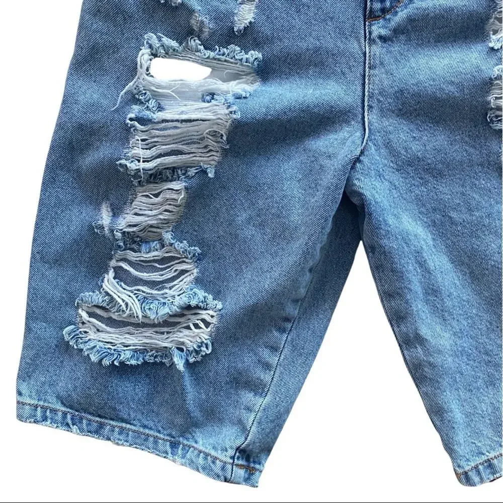 Collusion Long Length Bermuda Distressed Denim Shorts Size 4